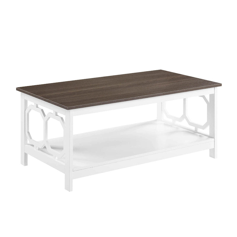 Multi-Color 2-Tier Coffee Table with Shelf, Geometric Cutout Style, Seats 1