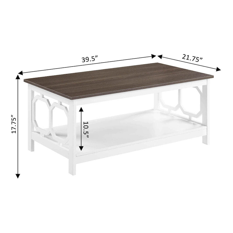Multi-Color 2-Tier Coffee Table with Shelf, Geometric Cutout Style, Seats 1