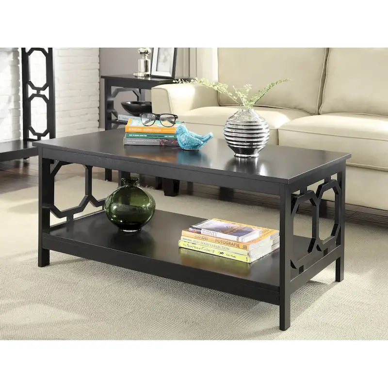 Multi-Color 2-Tier Coffee Table with Shelf, Geometric Cutout Style, Seats 1
