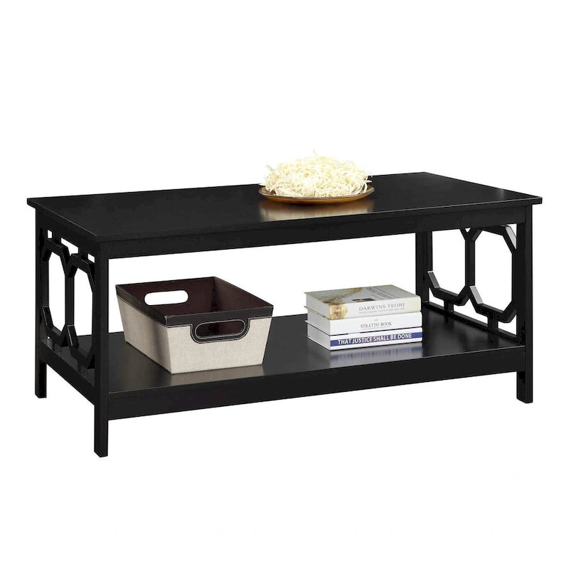 Multi-Color 2-Tier Coffee Table with Shelf, Geometric Cutout Style, Seats 1