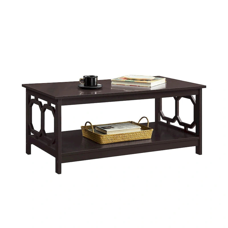 Multi-Color 2-Tier Coffee Table with Shelf, Geometric Cutout Style, Seats 1