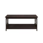 Multi-Color 2-Tier Coffee Table with Shelf, Geometric Cutout Style, Seats 1