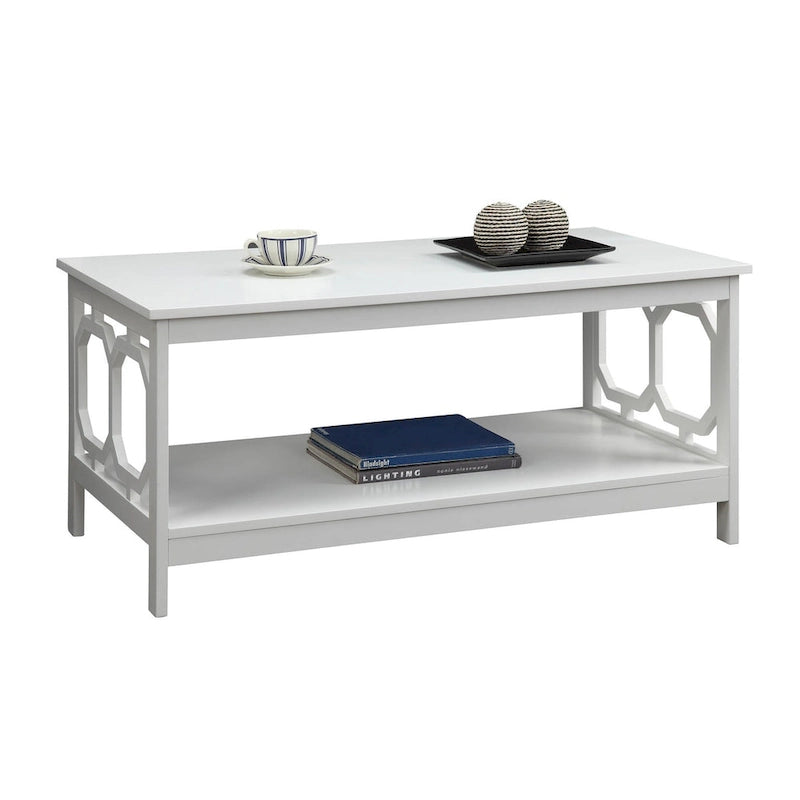 Multi-Color 2-Tier Coffee Table with Shelf, Geometric Cutout Style, Seats 1