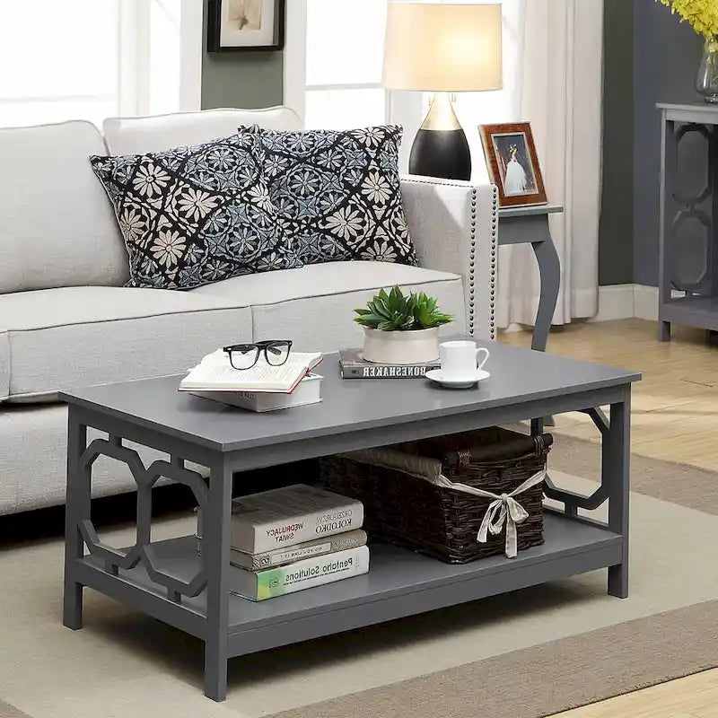 Multi-Color 2-Tier Coffee Table with Shelf, Geometric Cutout Style, Seats 1