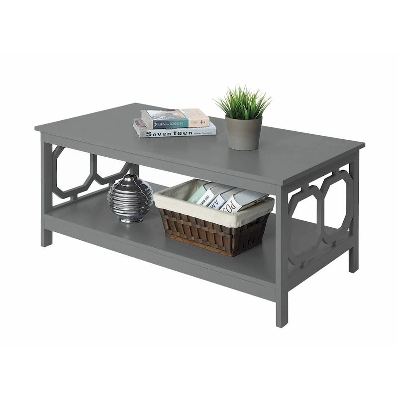 Multi-Color 2-Tier Coffee Table with Shelf, Geometric Cutout Style, Seats 1