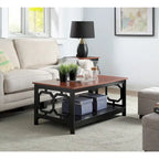 Multi-Color 2-Tier Coffee Table with Shelf, Geometric Cutout Style, Seats 1