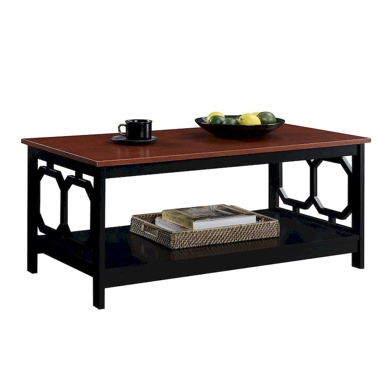 Multi-Color 2-Tier Coffee Table with Shelf, Geometric Cutout Style, Seats 1