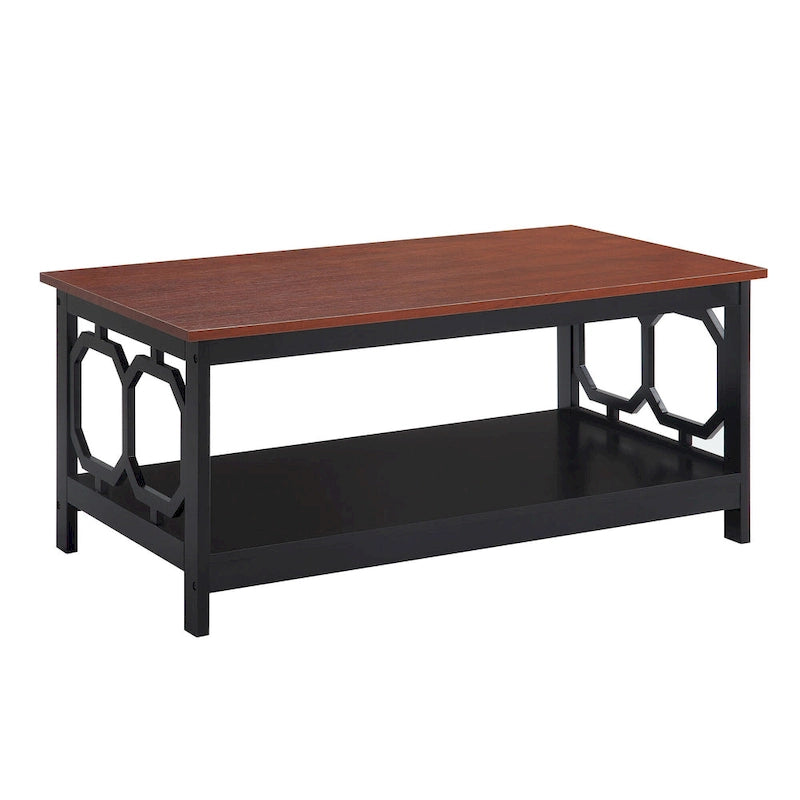 Multi-Color 2-Tier Coffee Table with Shelf, Geometric Cutout Style, Seats 1