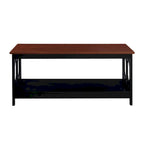 Multi-Color 2-Tier Coffee Table with Shelf, Geometric Cutout Style, Seats 1