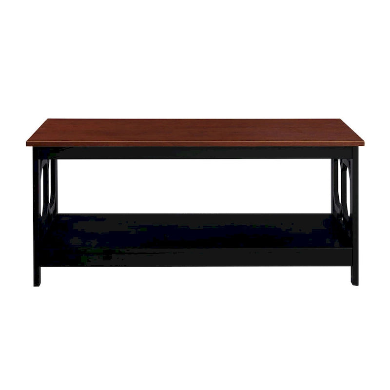Multi-Color 2-Tier Coffee Table with Shelf, Geometric Cutout Style, Seats 1