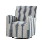 Black/Navy/Grey/Blue Jacobean Stripe Traditional Swivel Armchair, Single Seat