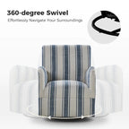 Black/Navy/Grey/Blue Jacobean Stripe Traditional Swivel Armchair, Single Seat