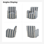 Black/Navy/Grey/Blue Jacobean Stripe Traditional Swivel Armchair, Single Seat
