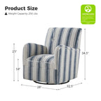 Black/Navy/Grey/Blue Jacobean Stripe Traditional Swivel Armchair, Single Seat