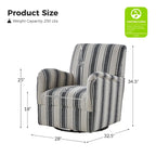 Black/Navy/Grey/Blue Jacobean Stripe Traditional Swivel Armchair, Single Seat