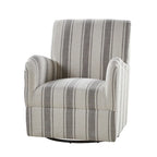 Black/Navy/Grey/Blue Jacobean Stripe Traditional Swivel Armchair, Single Seat