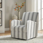 Black/Navy/Grey/Blue Jacobean Stripe Traditional Swivel Armchair, Single Seat