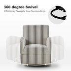 Black/Navy/Grey/Blue Jacobean Stripe Traditional Swivel Armchair, Single Seat
