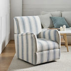 Black/Navy/Grey/Blue Jacobean Stripe Traditional Swivel Armchair, Single Seat