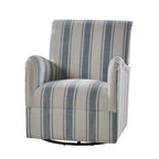 Black/Navy/Grey/Blue Jacobean Stripe Traditional Swivel Armchair, Single Seat