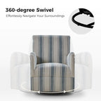 Black/Navy/Grey/Blue Jacobean Stripe Traditional Swivel Armchair, Single Seat
