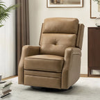 Tufted Leather Swivel Recliner Chair with Metal Base, Single Seat