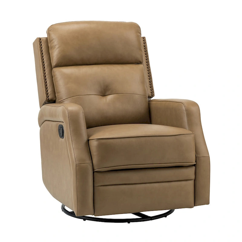 Tufted Leather Swivel Recliner Chair with Metal Base, Single Seat