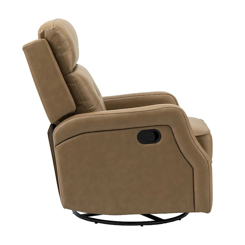 Tufted Leather Swivel Recliner Chair with Metal Base, Single Seat
