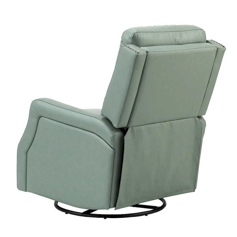 Tufted Leather Swivel Recliner Chair with Metal Base, Single Seat