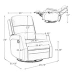 Tufted Leather Swivel Recliner Chair with Metal Base, Single Seat