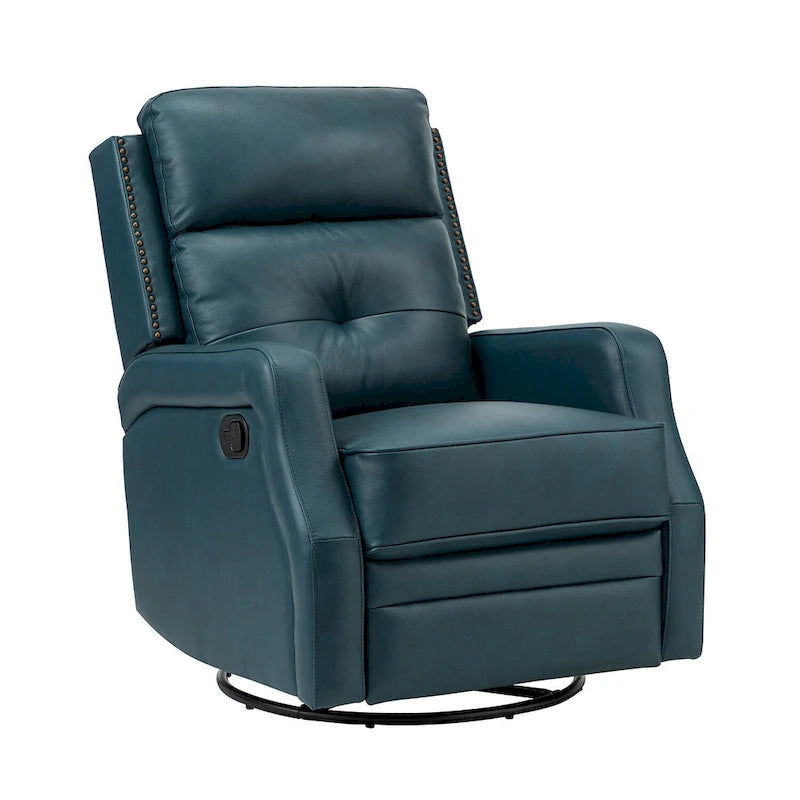Tufted Leather Swivel Recliner Chair with Metal Base, Single Seat