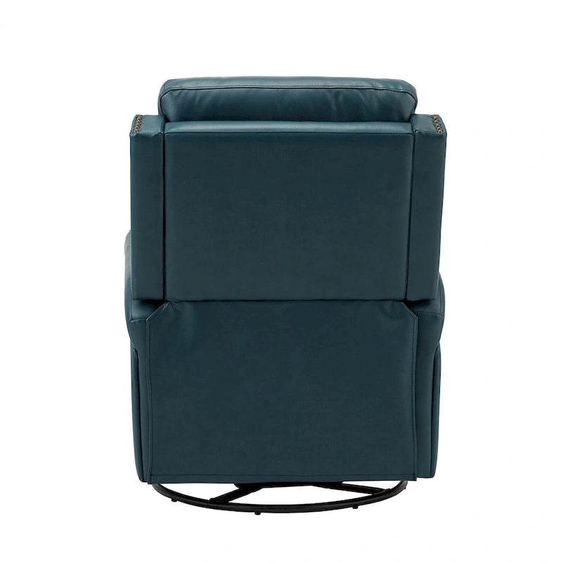 Tufted Leather Swivel Recliner Chair with Metal Base, Single Seat
