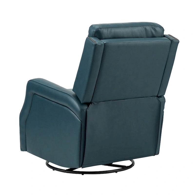 Tufted Leather Swivel Recliner Chair with Metal Base, Single Seat
