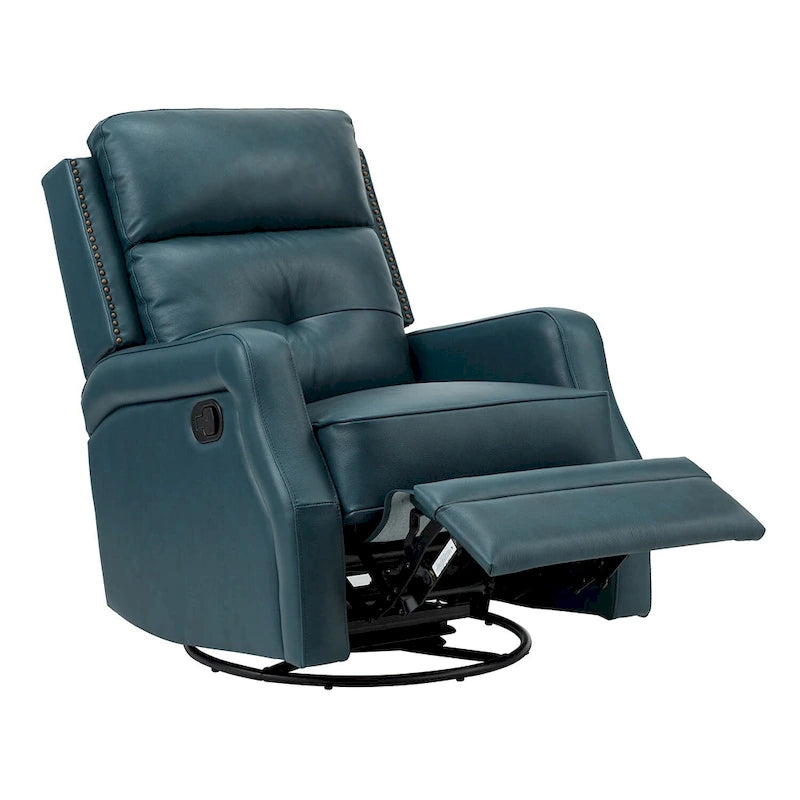Tufted Leather Swivel Recliner Chair with Metal Base, Single Seat