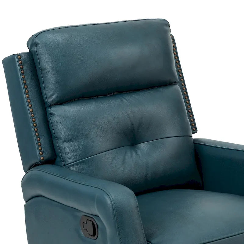 Tufted Leather Swivel Recliner Chair with Metal Base, Single Seat