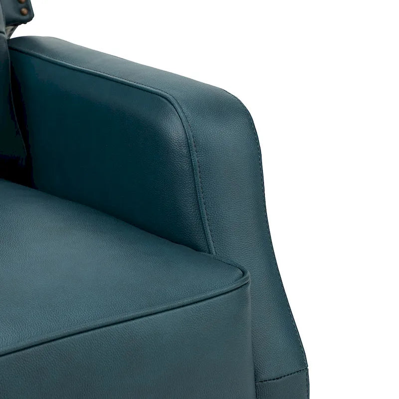 Tufted Leather Swivel Recliner Chair with Metal Base, Single Seat