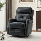 Tufted Leather Swivel Recliner Chair with Metal Base, Single Seat