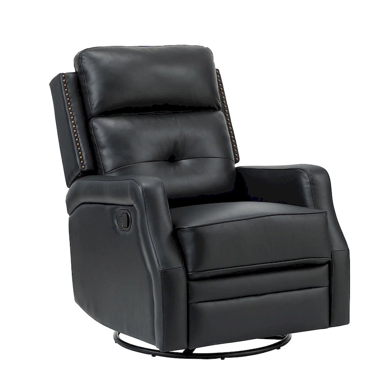Tufted Leather Swivel Recliner Chair with Metal Base, Single Seat