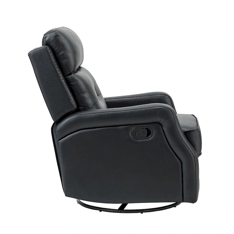 Tufted Leather Swivel Recliner Chair with Metal Base, Single Seat