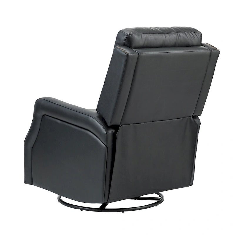 Tufted Leather Swivel Recliner Chair with Metal Base, Single Seat
