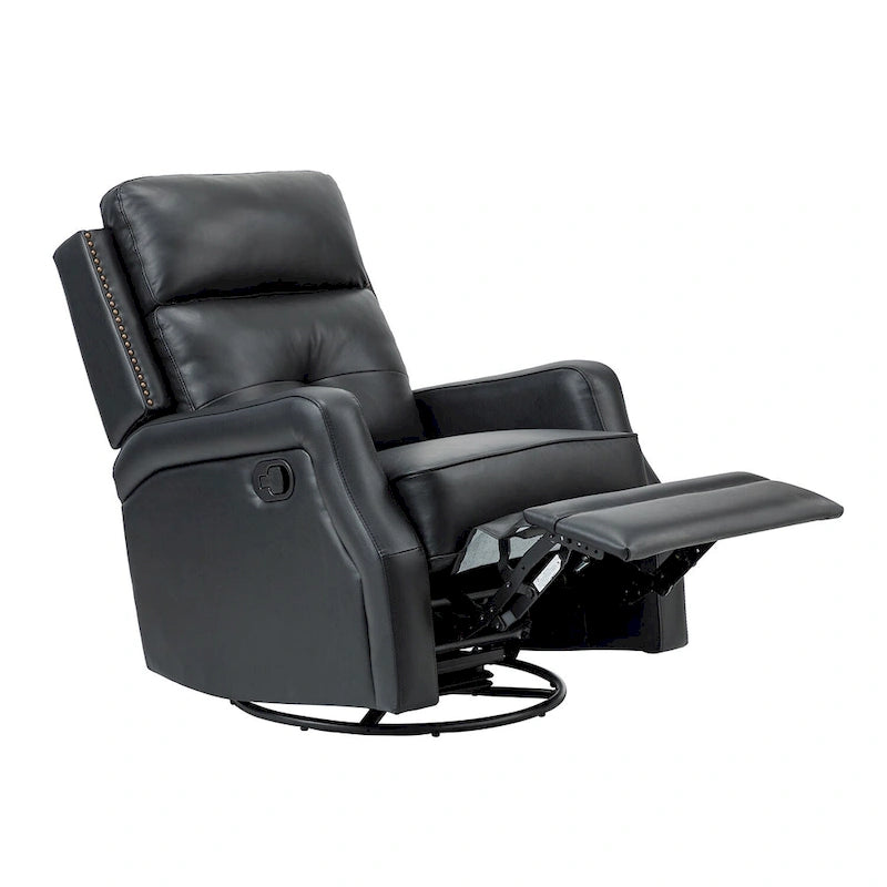 Tufted Leather Swivel Recliner Chair with Metal Base, Single Seat