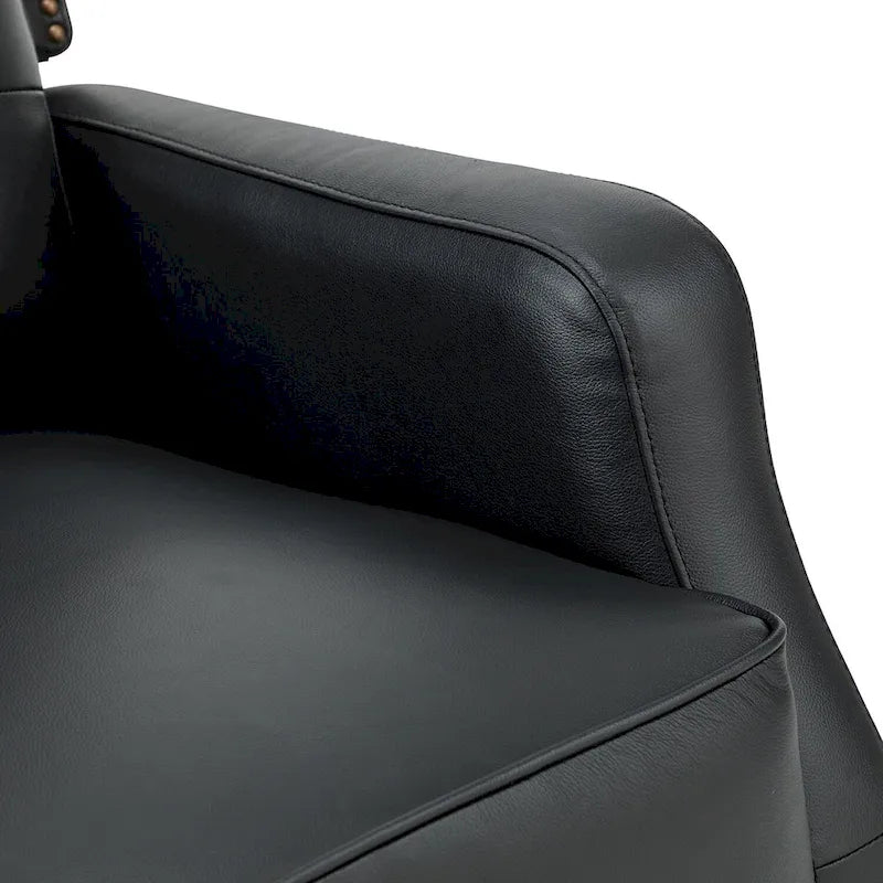 Tufted Leather Swivel Recliner Chair with Metal Base, Single Seat