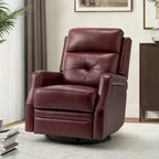 Tufted Leather Swivel Recliner Chair with Metal Base, Single Seat