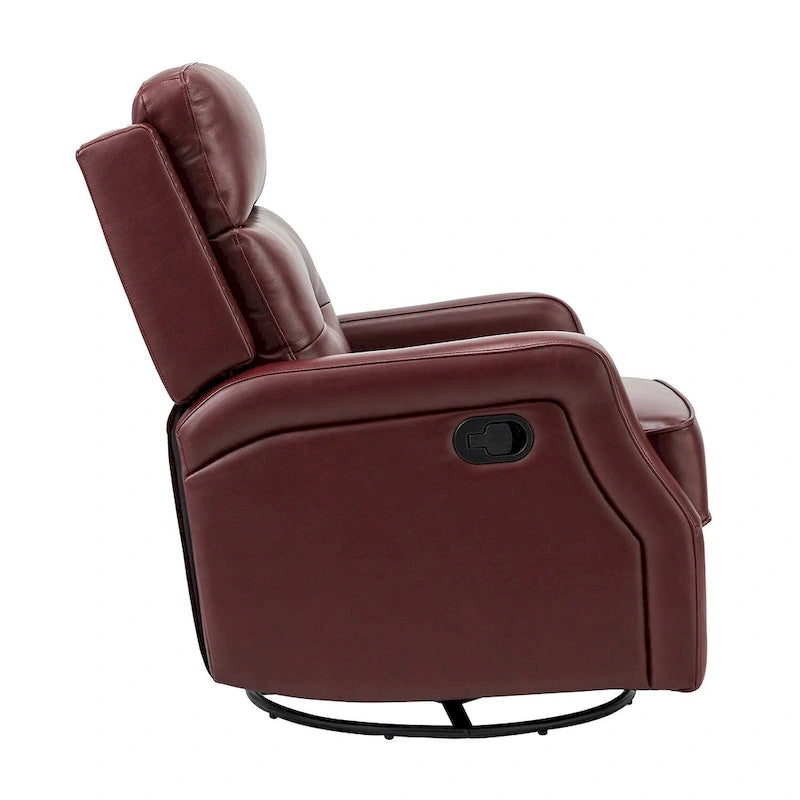 Tufted Leather Swivel Recliner Chair with Metal Base, Single Seat