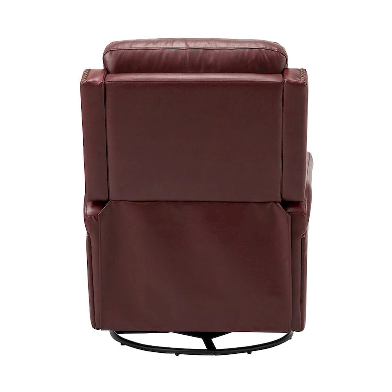 Tufted Leather Swivel Recliner Chair with Metal Base, Single Seat