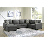 Charcoal / Linen 3-Piece Track-Arm Sectional with Chaise, Seats 4
