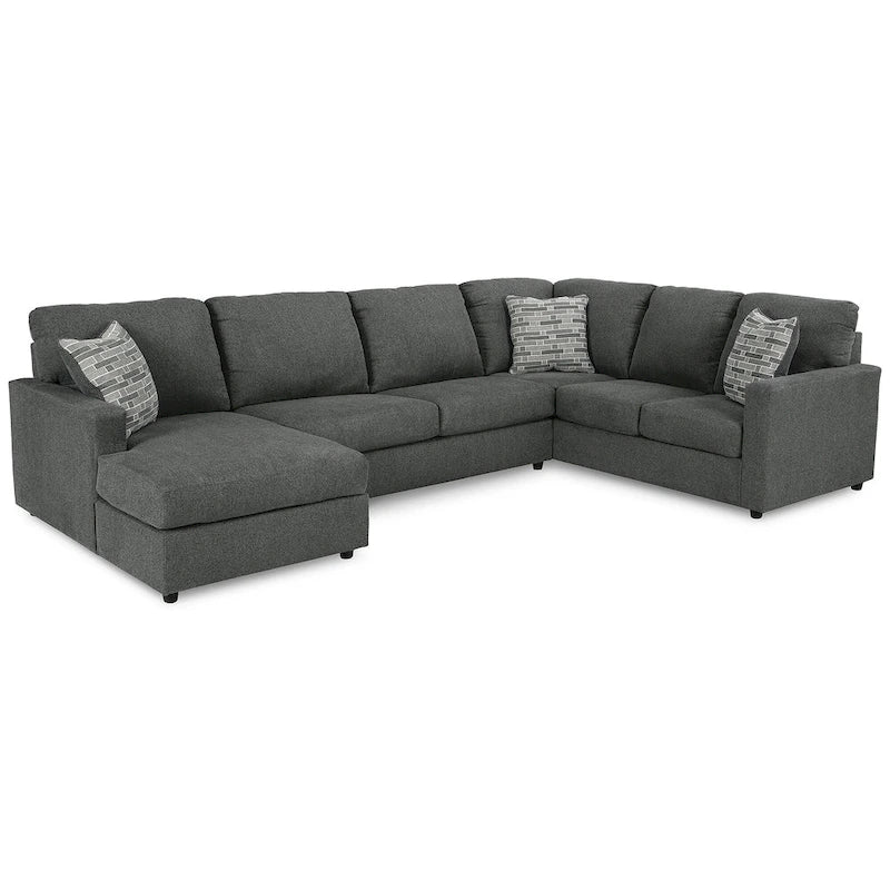 Charcoal / Linen 3-Piece Track-Arm Sectional with Chaise, Seats 4