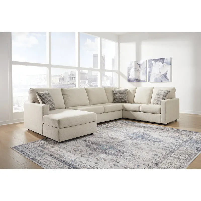Charcoal / Linen 3-Piece Track-Arm Sectional with Chaise, Seats 4