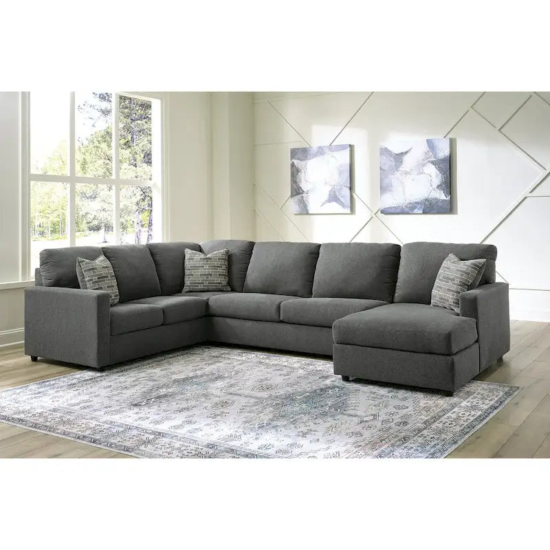 Charcoal / Linen 3-Piece Track-Arm Sectional with Chaise, Seats 4