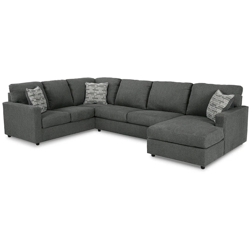 Charcoal / Linen 3-Piece Track-Arm Sectional with Chaise, Seats 4